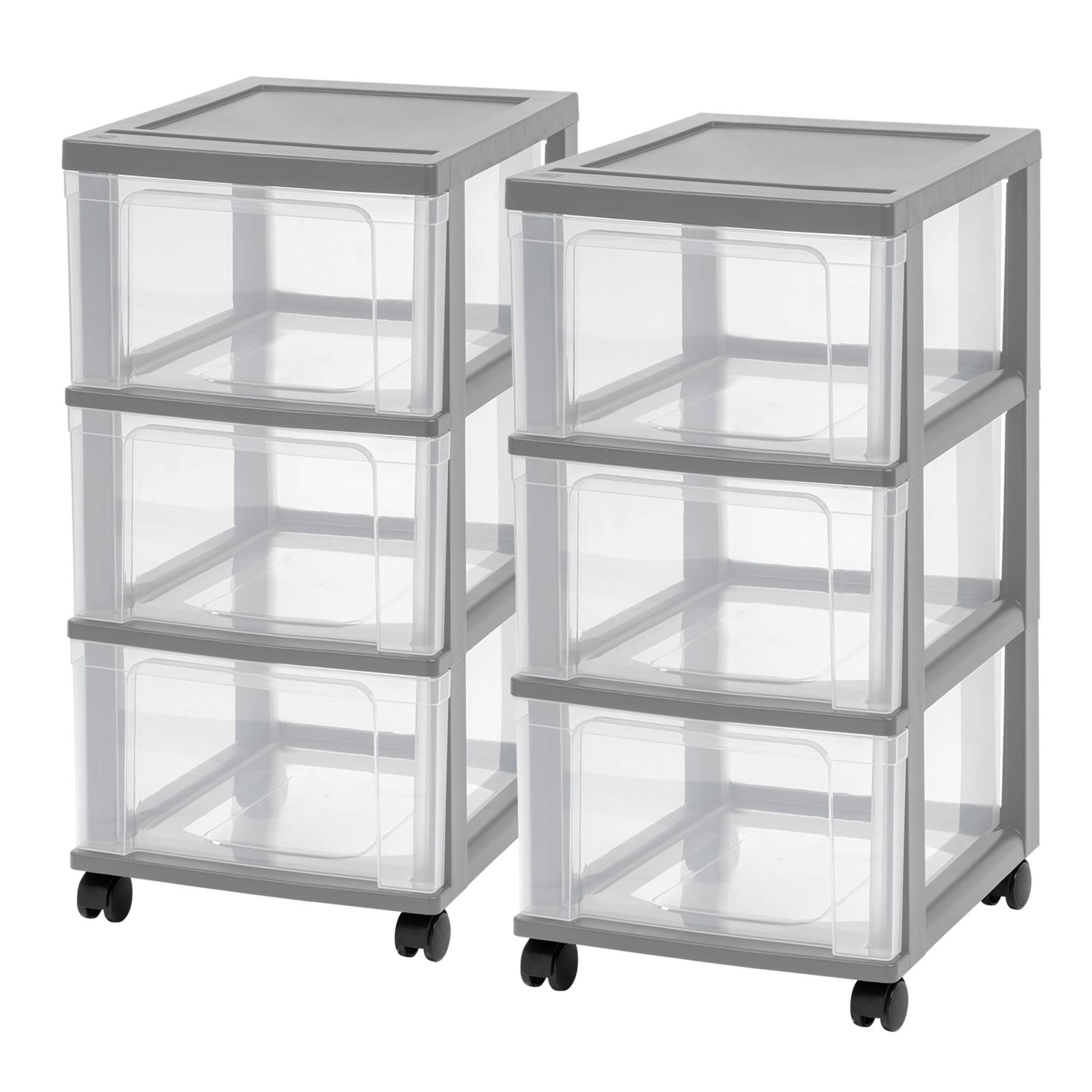 Iris® 3-Drawer Narrow Plastic Storage Drawer, Gray, Set of 2